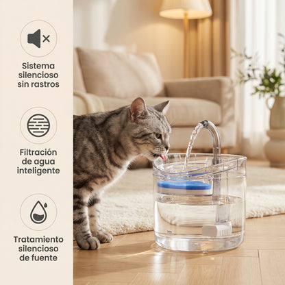Fuente de Agua para Gatos Recargable USB | 1.8L | Filtro Incluido | Diseño Transparente | Bebedero